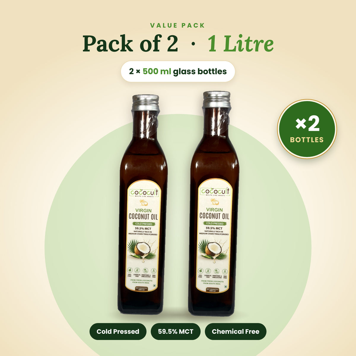 Cococult virgin coconut oil 2-pack, 2 × 500 ml